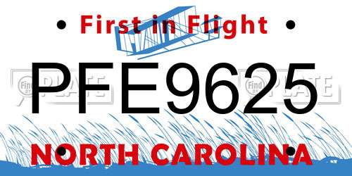 PFE9625 North Carolina License Plate