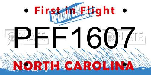 PFF1607 North Carolina License Plate