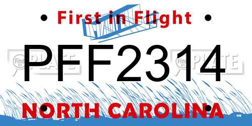 PFF2314 North Carolina License Plate