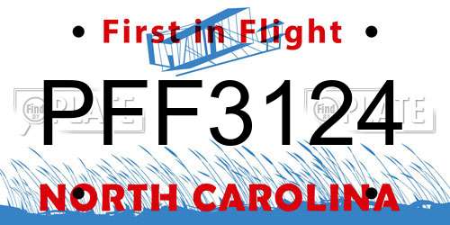 PFF3124 North Carolina License Plate