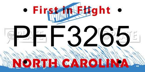 PFF3265 North Carolina License Plate