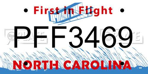 PFF3469 North Carolina License Plate
