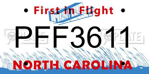 PFF3611 North Carolina License Plate