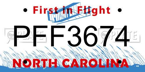 PFF3674 North Carolina License Plate