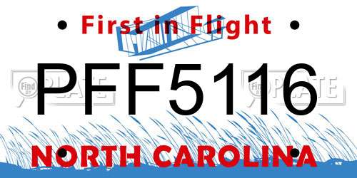 PFF5116 North Carolina License Plate