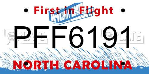PFF6191 North Carolina License Plate