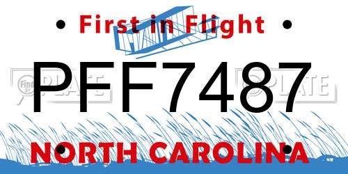 PFF7487 North Carolina License Plate