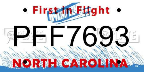 PFF7693 North Carolina License Plate