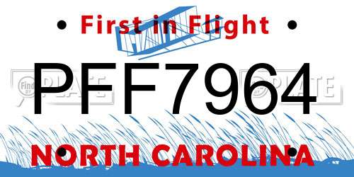 PFF7964 North Carolina License Plate