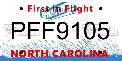 PFF9105 North Carolina License Plate