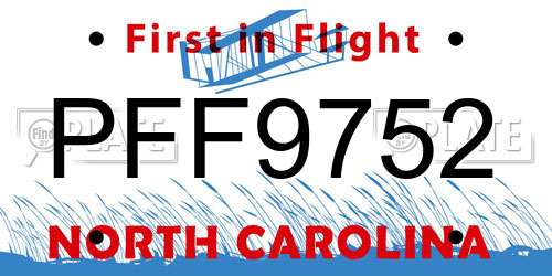 PFF9752 North Carolina License Plate