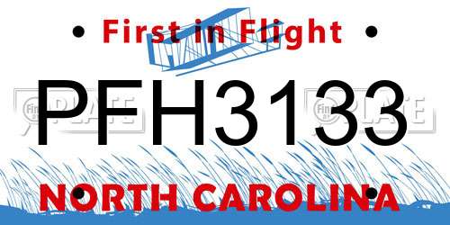 PFH3133 North Carolina License Plate