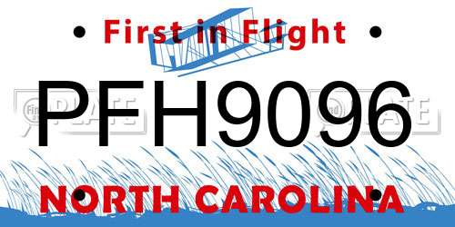 PFH9096 North Carolina License Plate