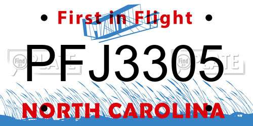 PFJ3305 North Carolina License Plate