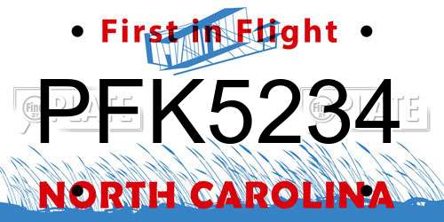 PFK5234 North Carolina License Plate