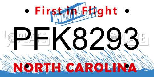PFK8293 North Carolina License Plate