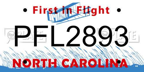 PFL2893 North Carolina License Plate
