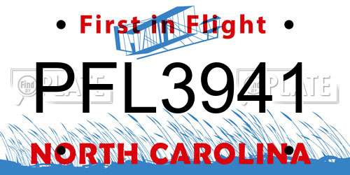 PFL3941 North Carolina License Plate