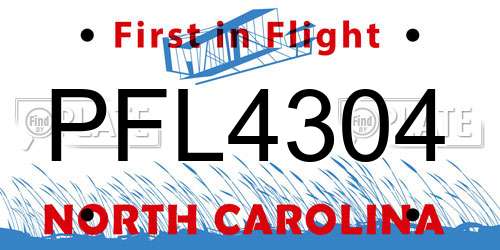 PFL4304 North Carolina License Plate