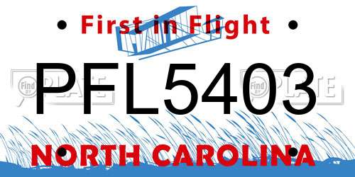 PFL5403 North Carolina License Plate