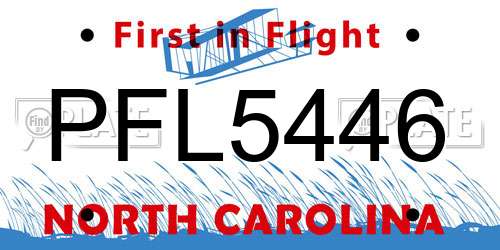 PFL5446 North Carolina License Plate