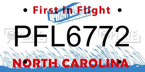 PFL6772 North Carolina License Plate