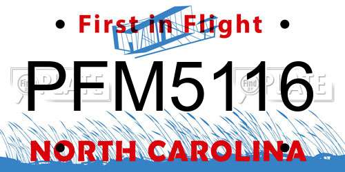 PFM5116 North Carolina License Plate