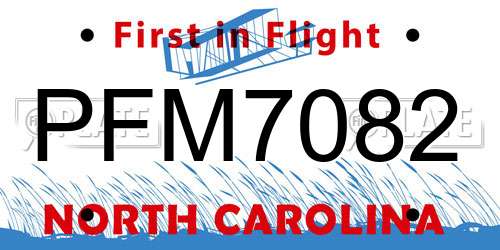 PFM7082 North Carolina License Plate