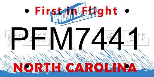 PFM7441 North Carolina License Plate