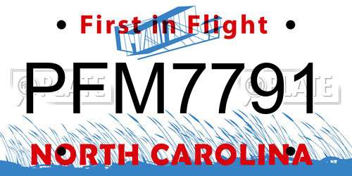 PFM7791 North Carolina License Plate