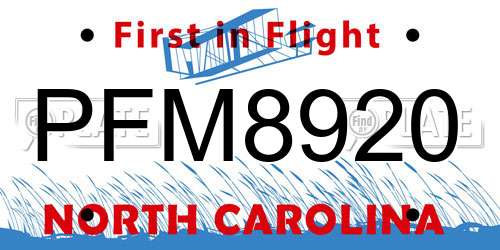 PFM8920 North Carolina License Plate