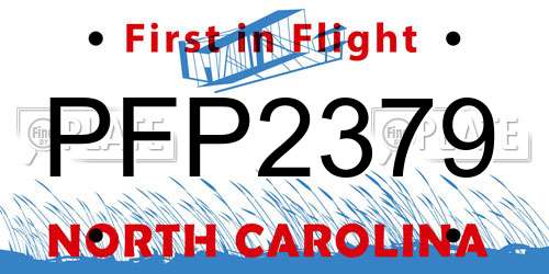 PFP2379 North Carolina License Plate
