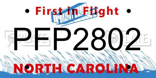 PFP2802 North Carolina License Plate