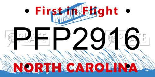 PFP2916 North Carolina License Plate