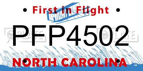 PFP4502 North Carolina License Plate