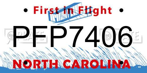 PFP7406 North Carolina License Plate