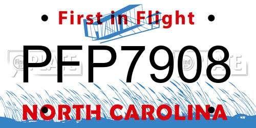 PFP7908 North Carolina License Plate