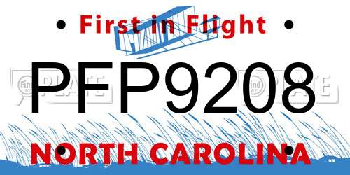 PFP9208 North Carolina License Plate