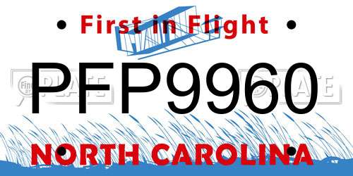 PFP9960 North Carolina License Plate