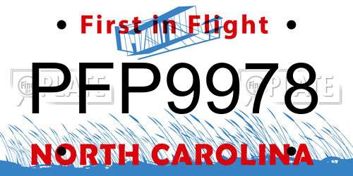 PFP9978 North Carolina License Plate