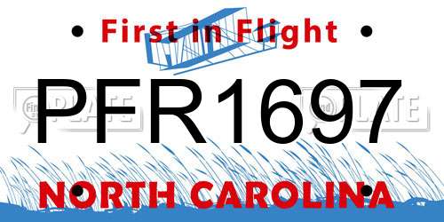 PFR1697 North Carolina License Plate