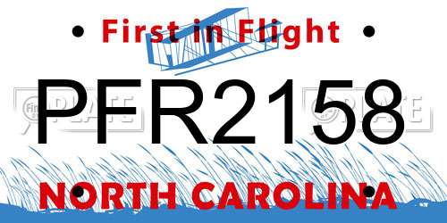 PFR2158 North Carolina License Plate