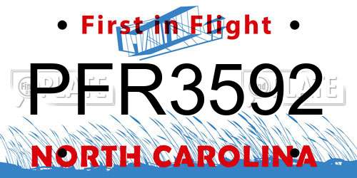 PFR3592 North Carolina License Plate