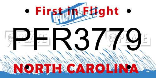 PFR3779 North Carolina License Plate