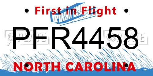 PFR4458 North Carolina License Plate