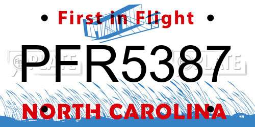 PFR5387 North Carolina License Plate