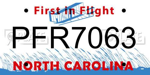 PFR7063 North Carolina License Plate
