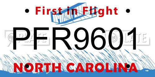 PFR9601 North Carolina License Plate