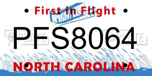 PFS8064 North Carolina License Plate