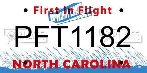 PFT1182 North Carolina License Plate